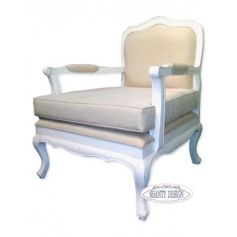 poltrona CLARISSA 1 n legno decapato bianco shabby chic online con imbottitura in tessuto lino provenzale colore ecru online