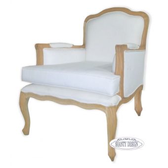 poltrona in legno shabby chic online con imbottitura in tessuto e lino provenzale bianco.