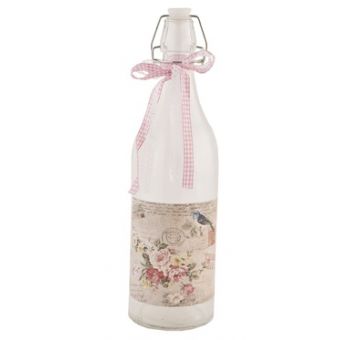 bottiglia in vetro acqua vino shabby chic  con decori in stile provenzali e country