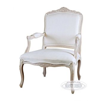 poltrona poltroncina in legno bianco decapato shabby chic con imbottitura in tessuto e lino country online