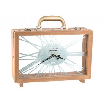vendita online orologio da tavolo in legno naturale decape con valigietta in stile vintage retrò shabby