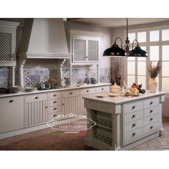cucina 6 in stile cottage nordico e provenzale in legno bianco con isola centrale country online roma