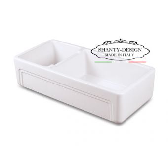 lavello 2 vasche shabby bianco per cucina e bagno country chic ceramica made in italy