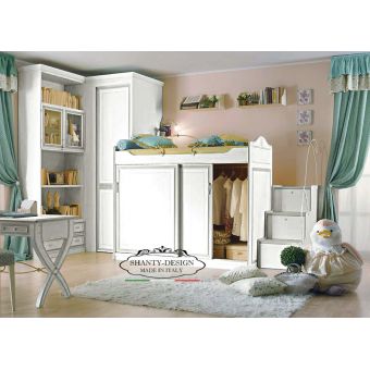 cameretta bambini armadio cabina ponte country chic ROMA 9 in legno bianca shabby e provenzale online