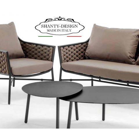 SALOTTINO DA GIARDINO SHABBY  con divano e poltrone impilabili da esterno ROMA 1