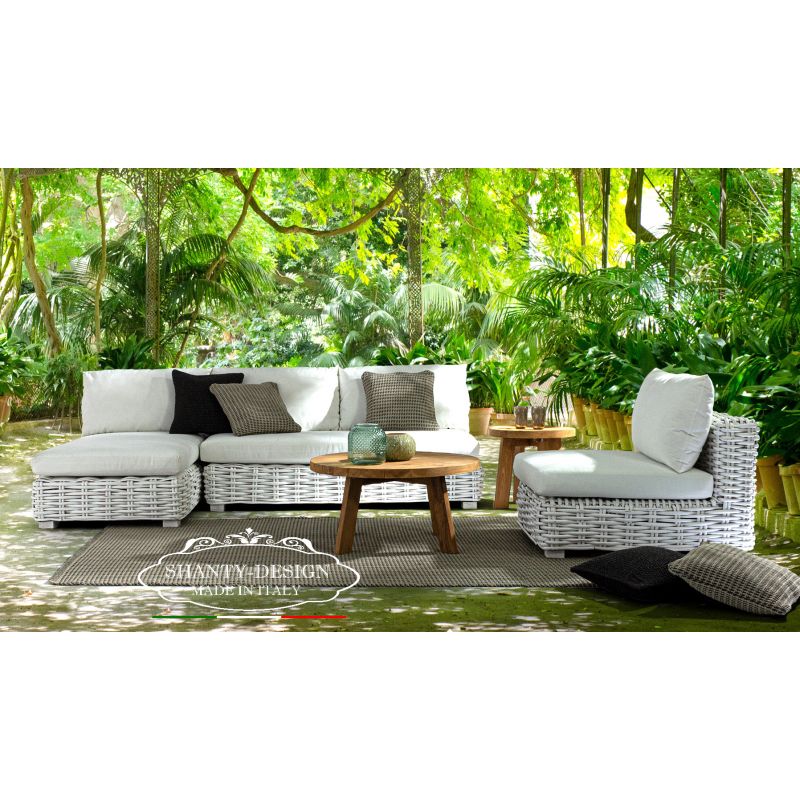 SALOTTINO IN RATTAN SHABBY BIANCO_divano angolare in rattan da esterno  stile moderno ROMA 7 ARREDO GIARDINO