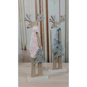 RENNA IN LEGNO NATALE IN STILE SHABBY CON TESSUTO PANNOLEICI COUNTRY CHIC