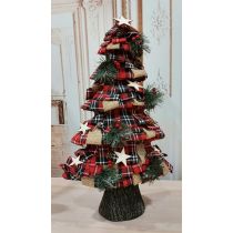 ALBERO NATALIZIO ROSSO TARTAN STILE SHABBY  CHIC IN TESSUTO E YUTA COUNTRY 