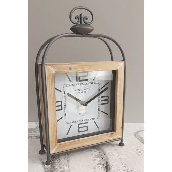 orologio da tavolo country chic in legno decapè e ferro battuto in stile shabby NORDIC 3.