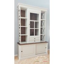 Credenza a giorno con Libreria in legno Shabby Chic e piano noce fumè modello INES 11