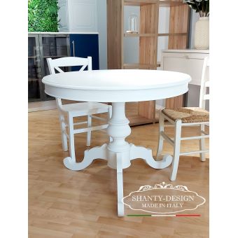 Tavolo allungabile rotondo in legno massello bianco modello INES 9