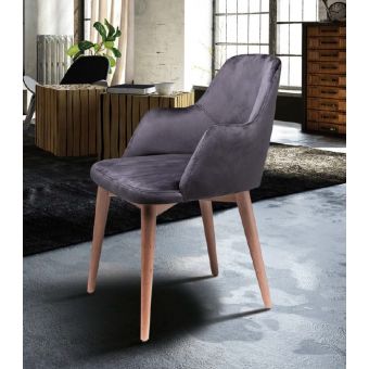 sedia poltroncina in vellutino colore grigio con gambe in legno di faggio massello stile moderno e shabby online roma venezia 3