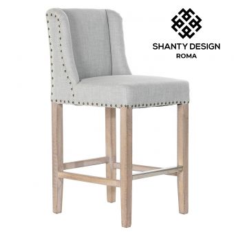 sgabello in stile shabby country chic in tessuto capitonnè grigio chiaro e legno massello stile provenzale online roma  